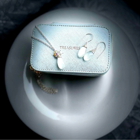 Gray Moonstone Sterling Silver jewelry set, Oval Link Chain, birthstone - Picture 3 of 5